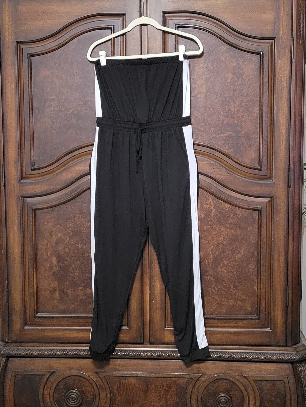 Justify Black Strapless Jumpsuit with White Side Panels Size L